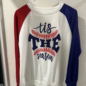 Women’s Baseball Themed Shirt - Red, Blue, and White